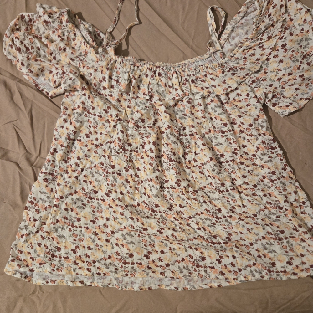 Rewind Cream Floral Off-Shoulder Blouse with Rust and Mustard Details
